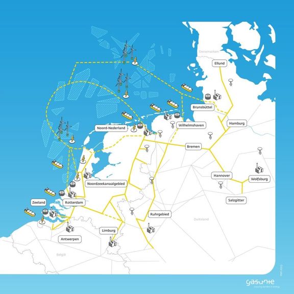 Illustration Wasserstoffnetz Niederlande und Hinterland