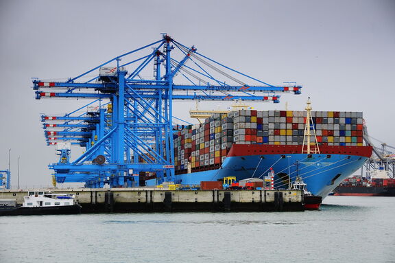 A container ship is loaded