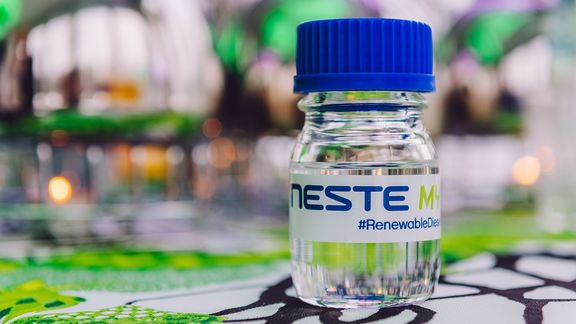 Bottle of Neste with renewable diesel