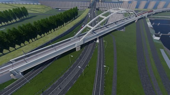 Artist impression van Theemswegtracé Thomassenbrug