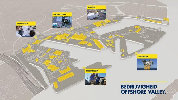Grafische Karte, die die Aktivitäten auf dem Offshore Valley Gelände in Schiedam zeigt
