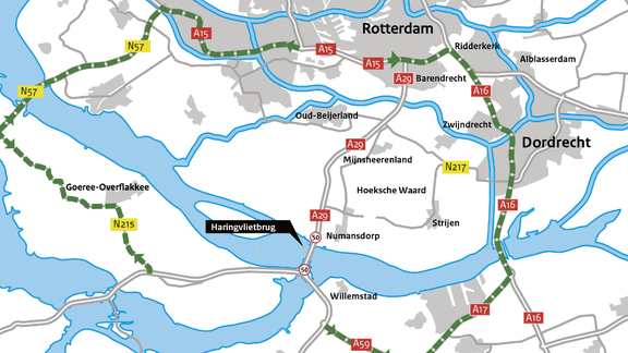 Kaart regio Rotterdam met bruggen