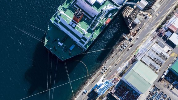 Docked ship seen from above