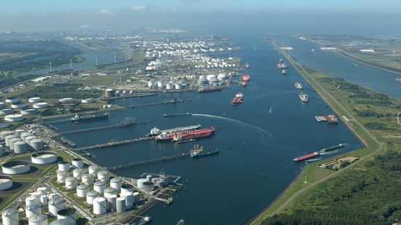 Aerial photo from Europoort with Landtong Rozenburg on the right