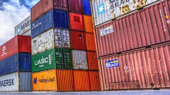 Containers stacked in the port