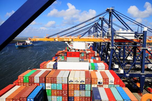 Container ship at terminal quay