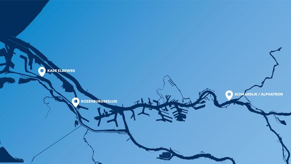 Kaart haven met locatie kade Elbeweg, Rozenburgsesluis en Map port with location quay Elbeweg, Rozenburg lock and Scharedijk/Alphatron