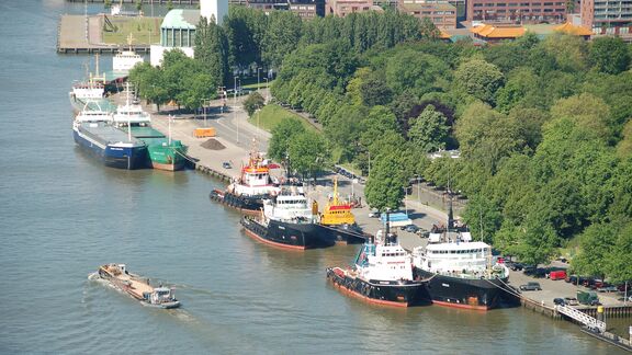 Sea-going vessels docked at the Parkkade in Rotterdam