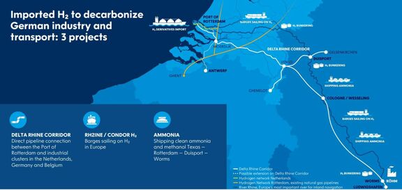 Infographic: imported H₂ to decorbonize German industry and transport: 3 projects