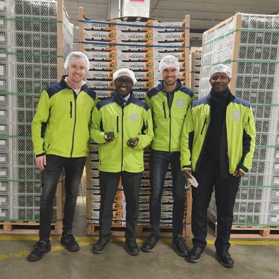 Olivier Jean Patrick Nduhungirehe, his colleague Jean Hugues Mukama, Nico Spruijt of Avor and Tom Bouwman of Flying Swans.