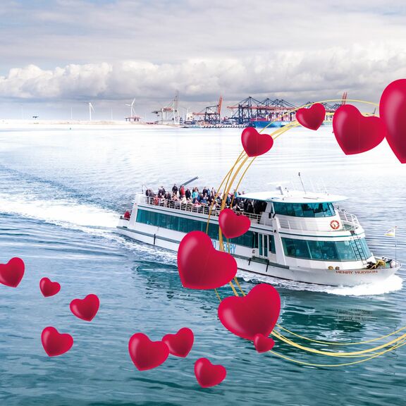 De Futureland Ferry met hartjes in Valentijn sfeer