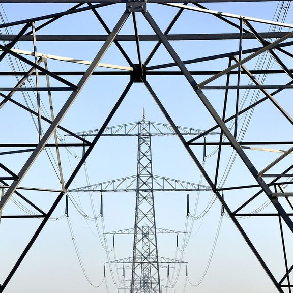 High-voltage pylons in the port of Rotterdam