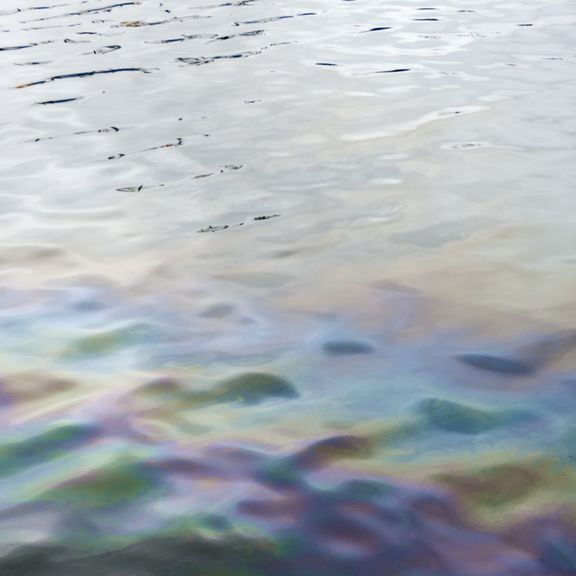 An oil slick on the water