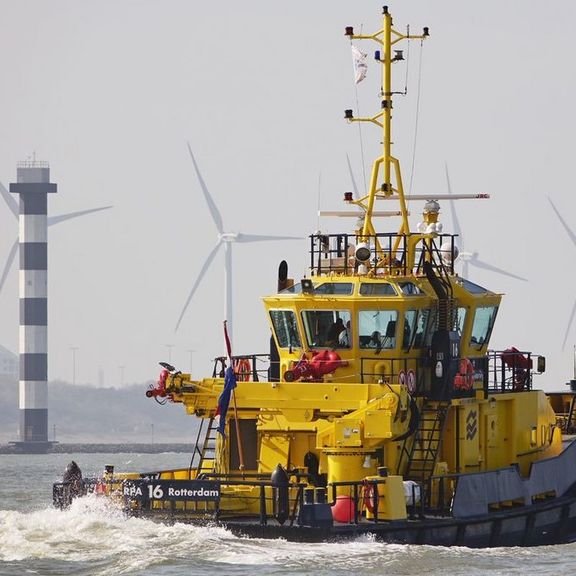 Patrol boat, RPA 16, sailing in the port of Rotterdam