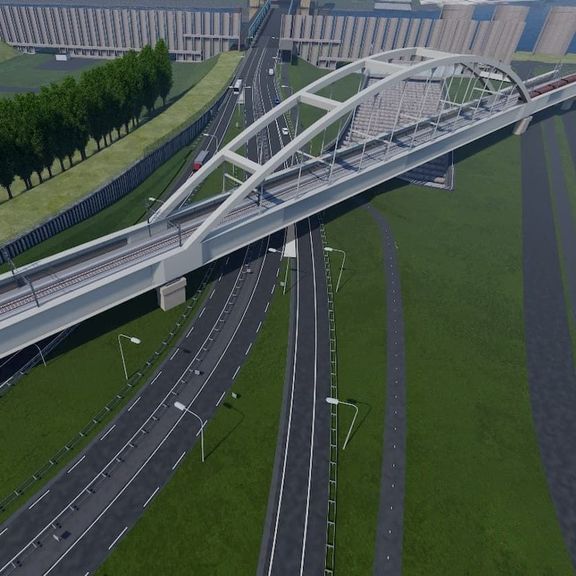 Artist impression van Theemswegtracé Thomassenbrug