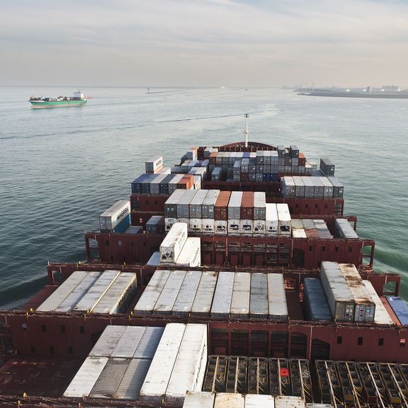 Container vessel at the port of Rotterdam