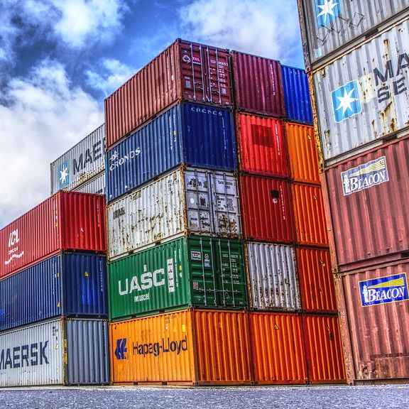 Containers stacked in the port