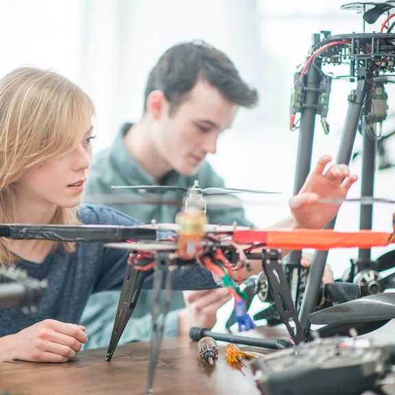 Students working with drones