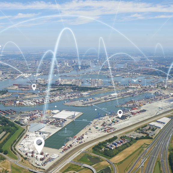 Animatie van 5G connectiviteit in de Rotterdamse haven
