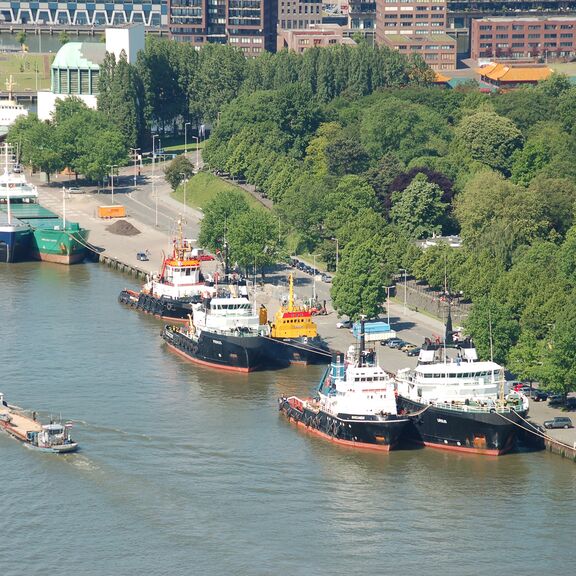 Sea-going vessels docked at the Parkkade in Rotterdam