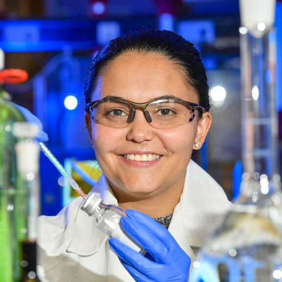 A woman works in the lab